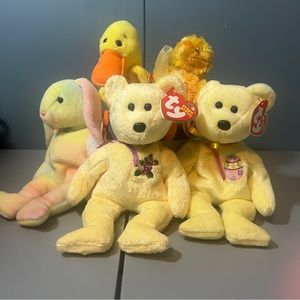 Ty Beanie Baby Collection of 5.  Yellow bears, duck, chick,rabbit.